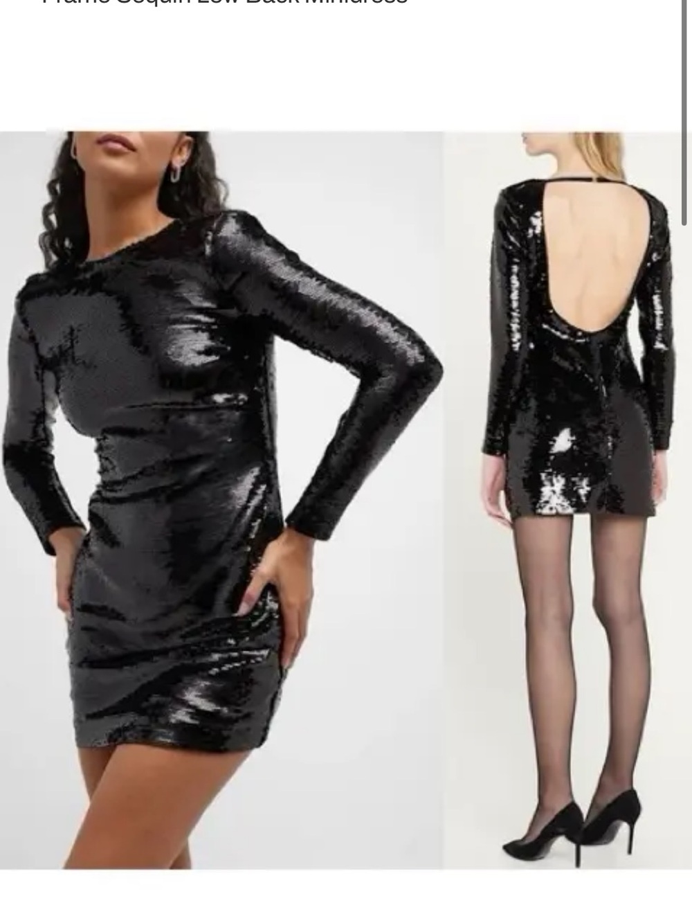 FRAME Black Sequin Long-Sleeve open Back Mini Dress